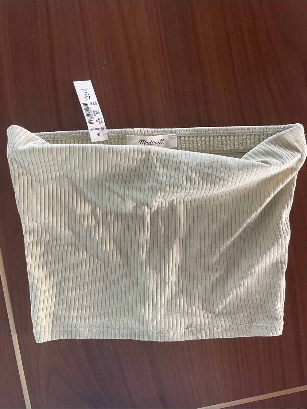 Madewell Ribbed Strapless Crop Top in Sage Green